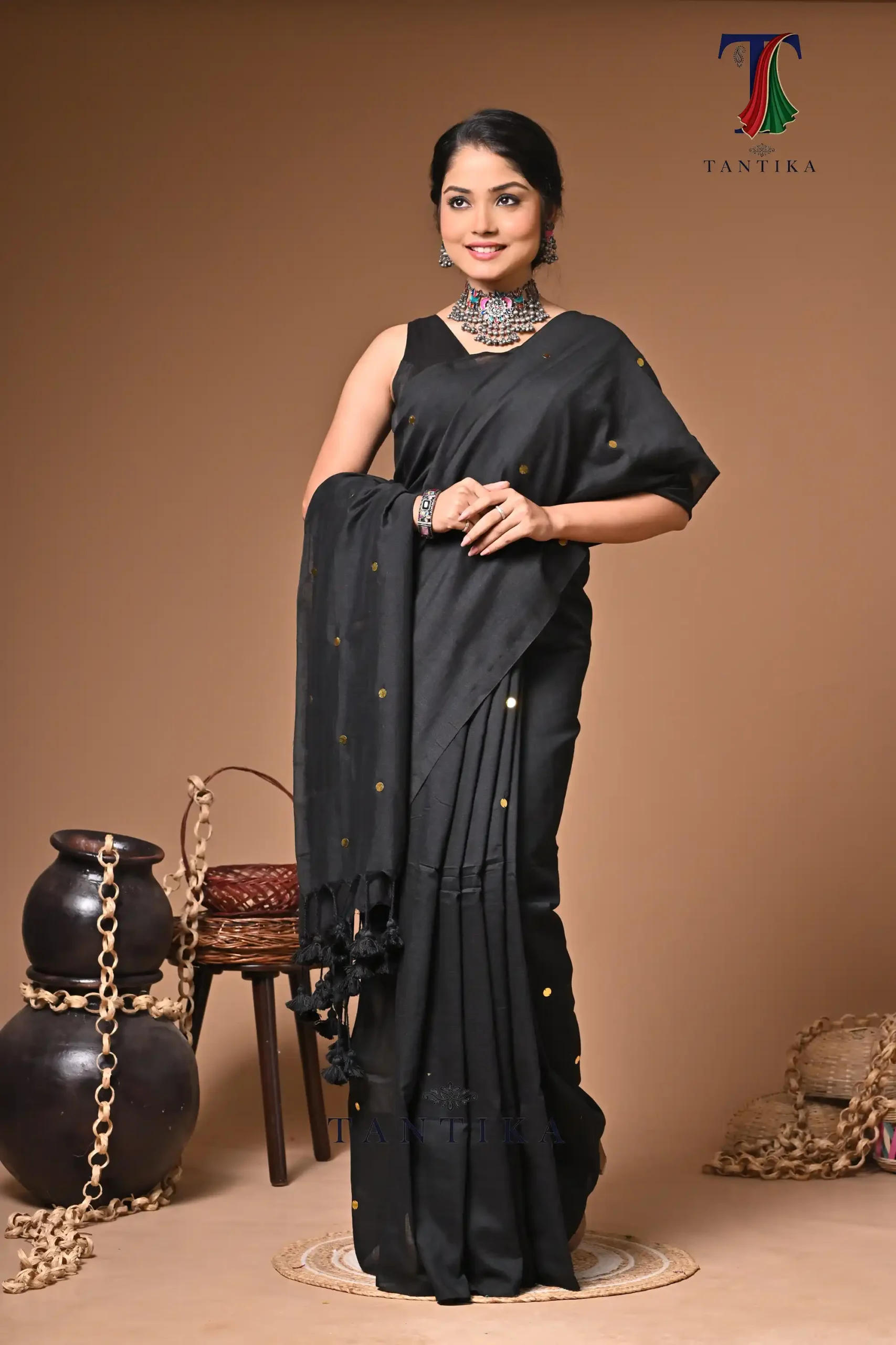 LPS_0635 Black diamond Chumki Cotton Saree - Image 1