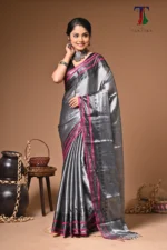 Nandi tissue cotton handloom Saree - Image 3