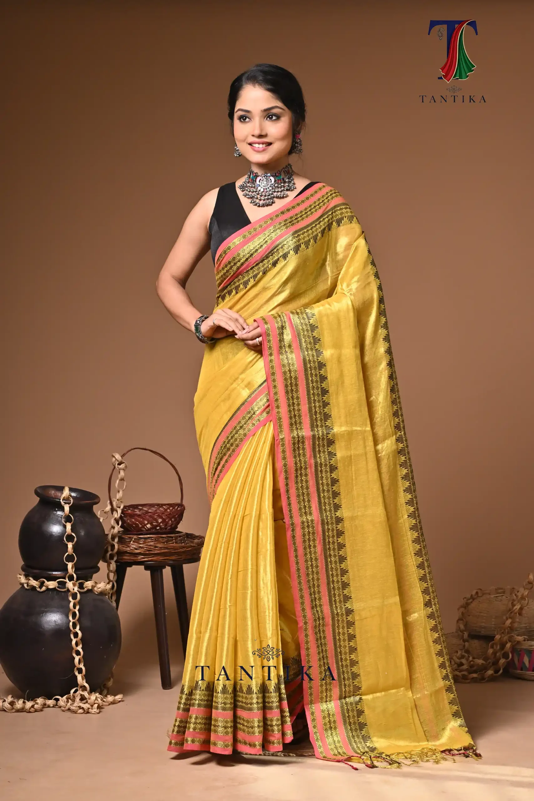 LPS_0759 Rangila tissue cotton handloom Saree - Image 1