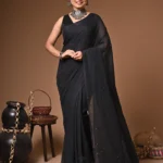 Black moon mull Cotton sequence  handloom Saree