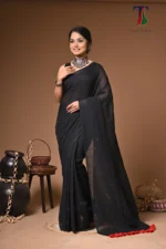 Black moon mull Cotton sequence  handloom Saree - Image 2