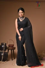 Black moon mull Cotton sequence  handloom Saree - Image 3