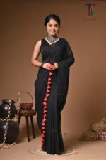 Black moon mull Cotton sequence  handloom Saree - Image 4