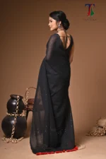 Black moon mull Cotton sequence  handloom Saree - Image 5