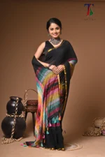 Rainbow mull Cotton  handloom Saree - Image 4
