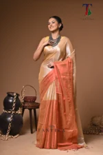 Copper Orange Darshana tissue cotton handloom Saree - Image 2