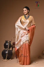 Copper Orange Darshana tissue cotton handloom Saree - Image 3