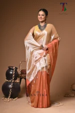 Copper Orange Darshana tissue cotton handloom Saree - Image 4