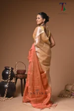 Copper Orange Darshana tissue cotton handloom Saree - Image 5