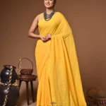Roshni Yellow Mull Cotton Sequence  Handloom Saree