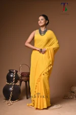 Roshni Yellow Mull Cotton Sequence  Handloom Saree - Image 3