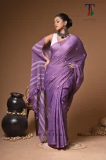 Maharani violet mull cotton handloom Saree - Image 3
