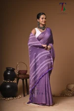 Maharani violet mull cotton handloom Saree - Image 4