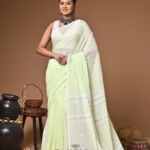 Maharani green mull cotton handloom Saree