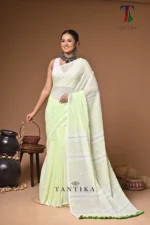 Maharani green mull cotton handloom Saree - Image 2