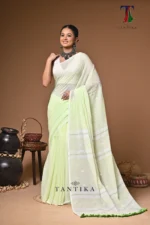 Maharani green mull cotton handloom Saree - Image 3