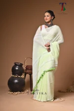 Maharani green mull cotton handloom Saree - Image 4