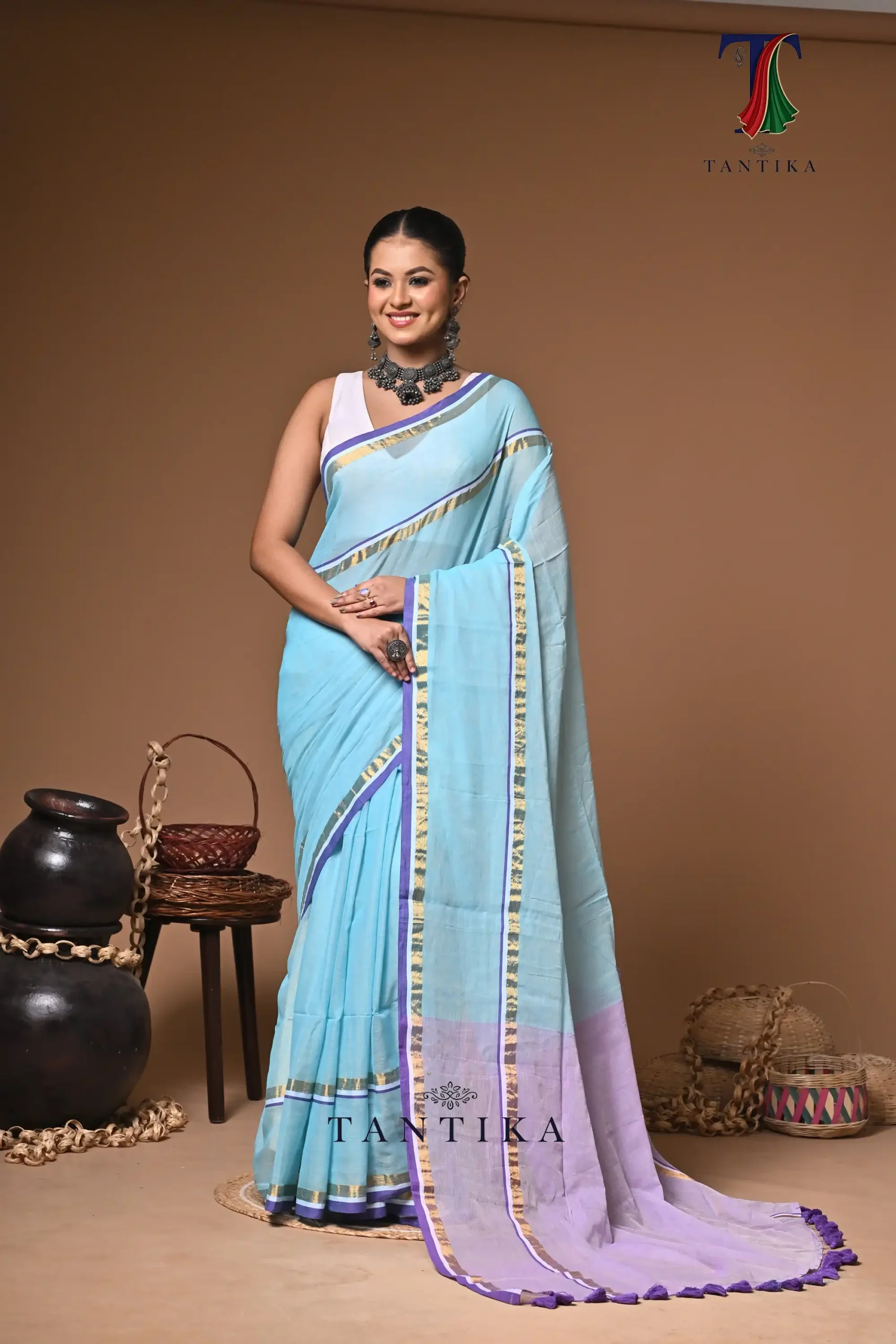 LPS_1096 Gajra mull Cotton handloom Saree - Image 1