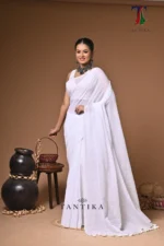 White moon mull Cotton sequence  handloom Saree - Image 2