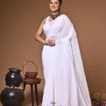 White moon mull Cotton sequence  handloom Saree