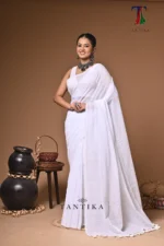 White moon mull Cotton sequence  handloom Saree