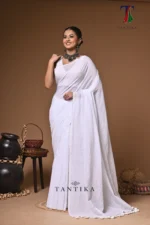 White moon mull Cotton sequence  handloom Saree - Image 3