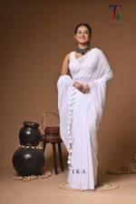 White moon mull Cotton sequence  handloom Saree - Image 4