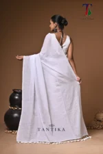 White moon mull Cotton sequence  handloom Saree - Image 6