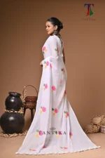 White diamond mull Cotton embroidery Saree - Image 5