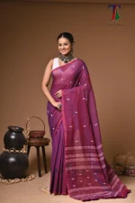 Maharani purple mull cotton handloom Saree - Image 3