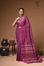 Maharani purple mull cotton handloom Saree - Image 2