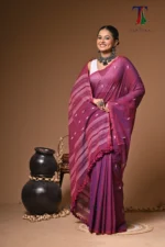 Maharani purple mull cotton handloom Saree - Image 4