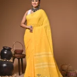 Maharani yellow mull cotton handloom Saree