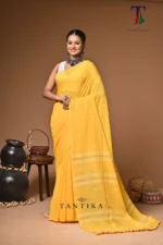 Maharani yellow mull cotton handloom Saree