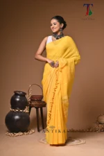 Maharani yellow mull cotton handloom Saree - Image 3