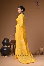 Maharani yellow mull cotton handloom Saree - Image 4