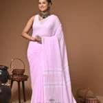 Maharani pink mull cotton handloom Saree