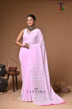 Maharani pink mull cotton handloom Saree