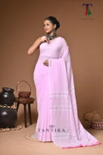 Maharani pink mull cotton handloom Saree - Image 3