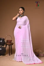 Maharani pink mull cotton handloom Saree - Image 2