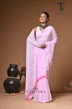 Maharani pink mull cotton handloom Saree - Image 4