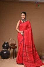 Maharani red mull cotton handloom Saree