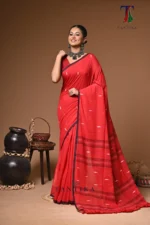 Maharani red mull cotton handloom Saree - Image 2