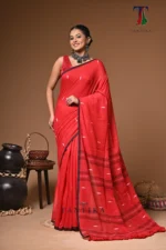 Maharani red mull cotton handloom Saree - Image 3