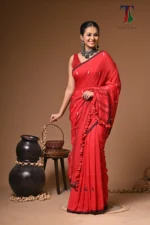 Maharani red mull cotton handloom Saree - Image 4