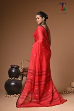 Maharani red mull cotton handloom Saree - Image 5