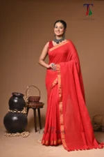 Red mull Cotton sequence  handloom Saree - Image 2