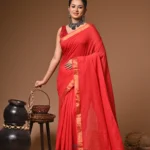 Red mull Cotton sequence  handloom Saree