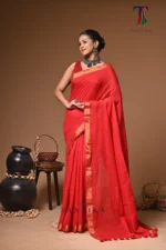 Red mull Cotton sequence  handloom Saree - Image 3