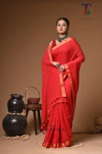 Red mull Cotton sequence  handloom Saree - Image 4